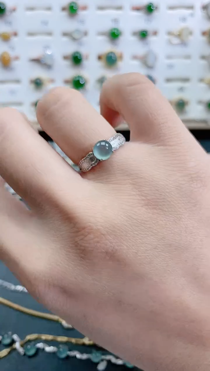 银S925镶嵌戒指翡翠天然翡翠