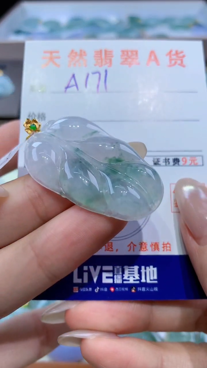颈饰18K金镶嵌翡翠天然翡翠A货挂件