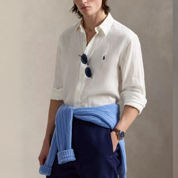 未使用 Ralph Lauren/拉夫劳伦 白色亚麻衬衫 710964778005