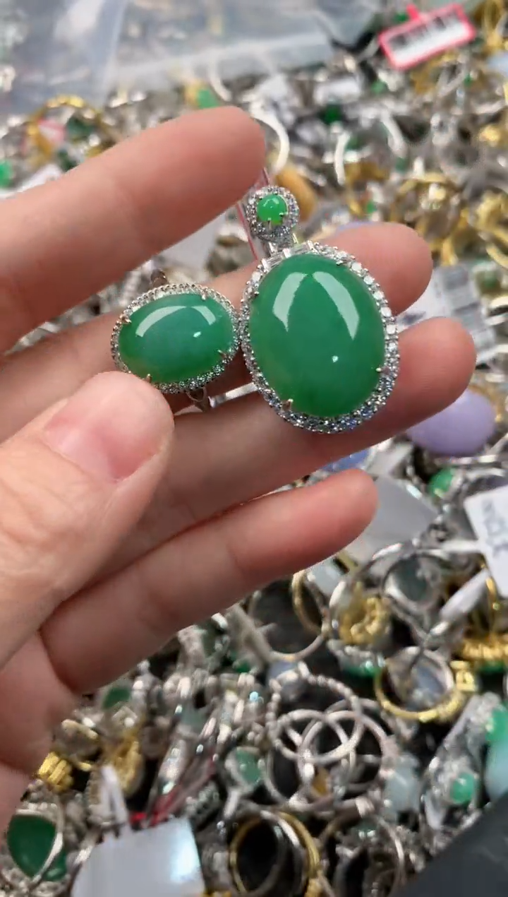 银S925镶嵌戒指翡翠555   9