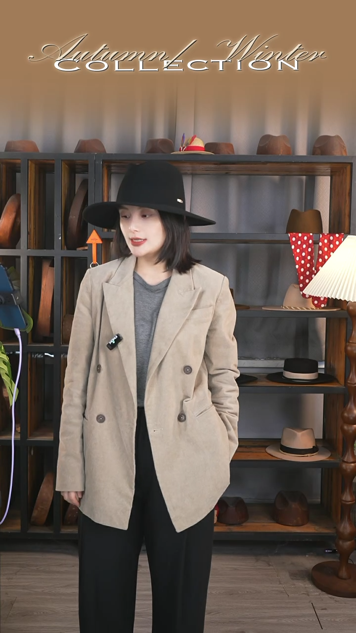 羊毛羊毛羊绒绅士帽黑色M码