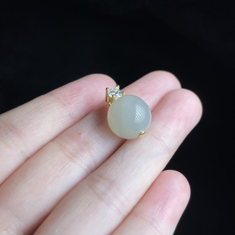 L【玉总专属】925银和田玉圆珠吊坠-约12mm 多样性发一件 CAN061012