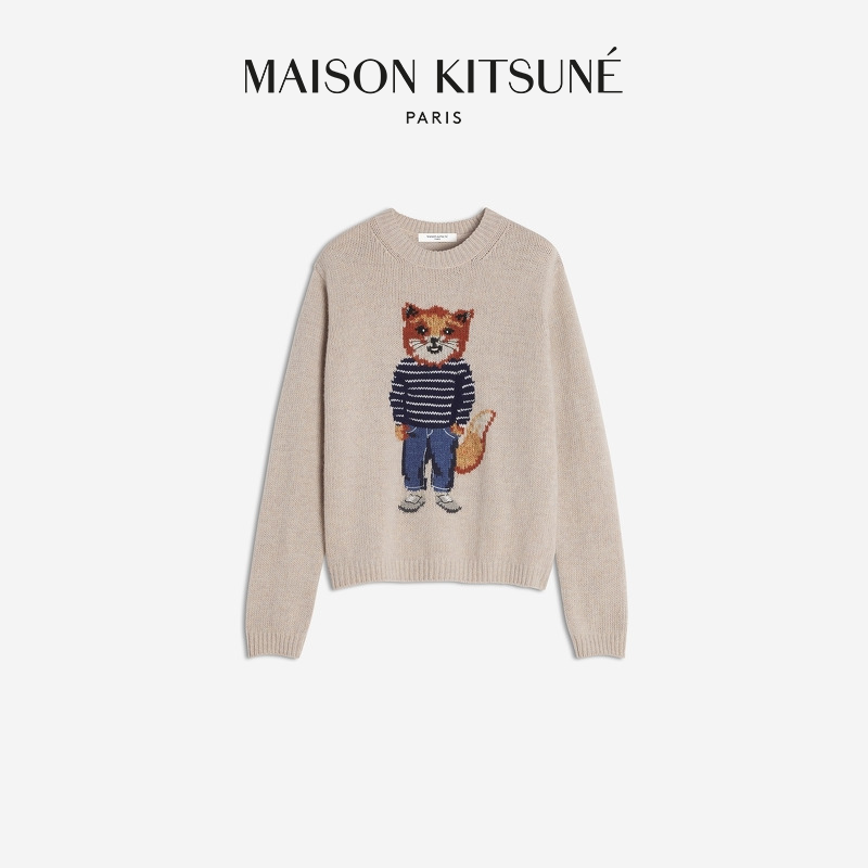 【早秋新品】Maison Kitsune女款着装狐狸学院风羊毛混纺提花毛衣