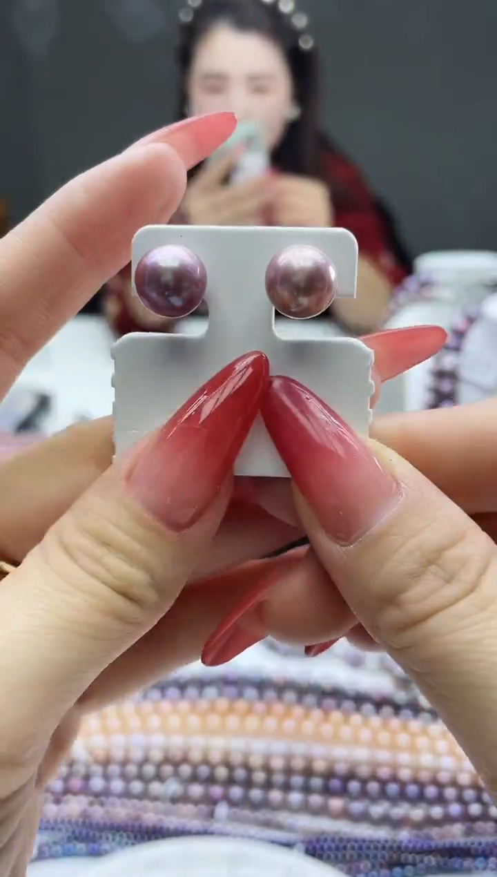 未镶嵌耳饰淡水珍珠紫色系素钉