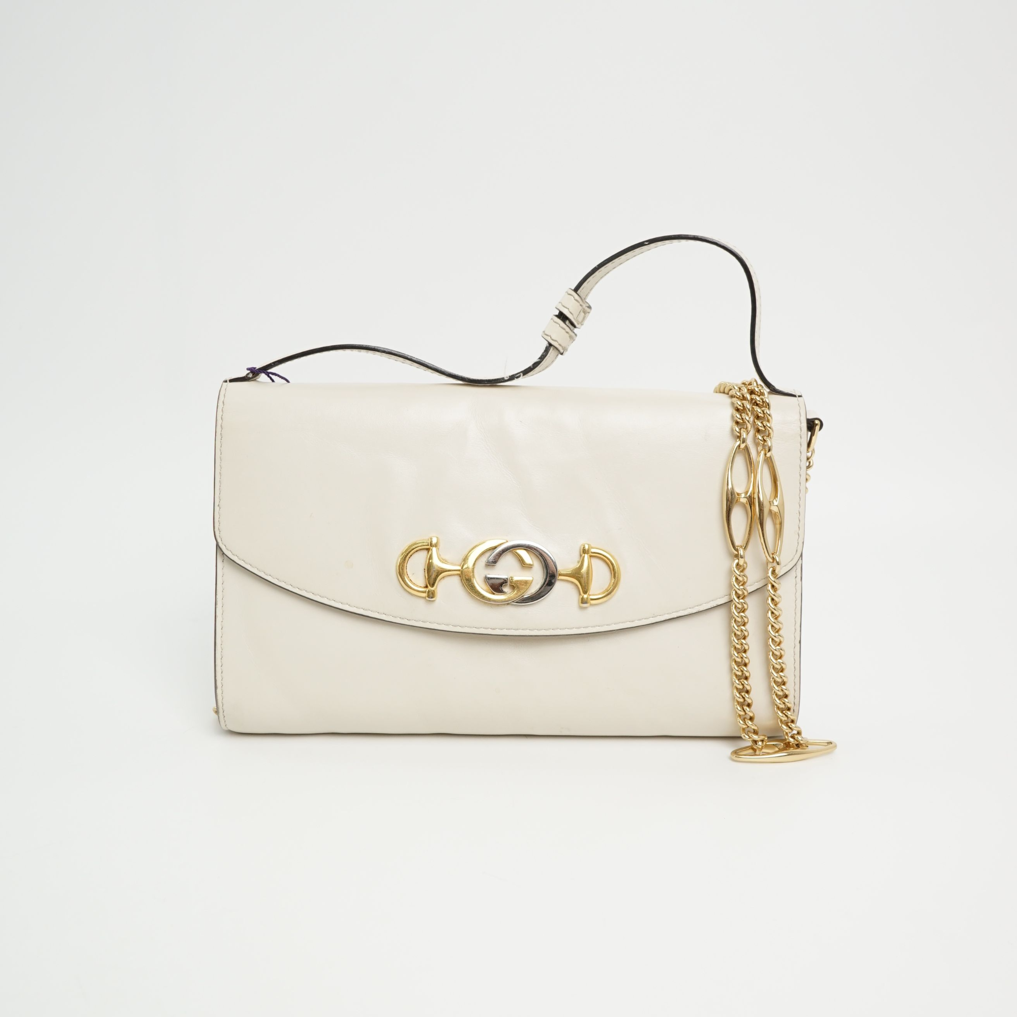 95新 GUCCI/古驰 古驰zumi链条手提斜挎包小号白色/DS015733