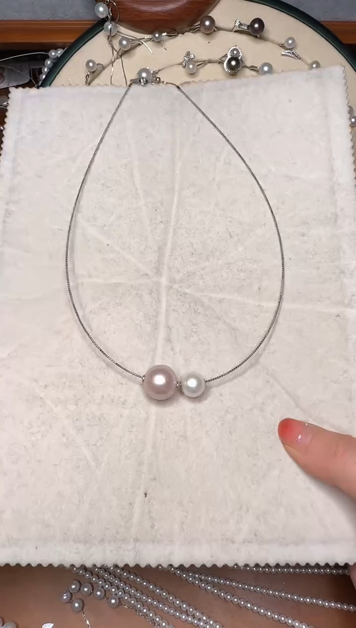 【闪购商品】淡水珍珠颈饰银S925镶嵌9号极光大小珠项圈