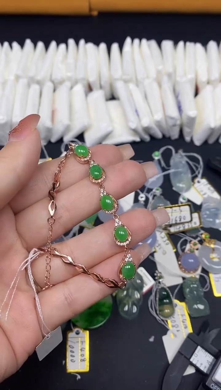 银S925镶嵌手链翡翠蛋面@@CMT