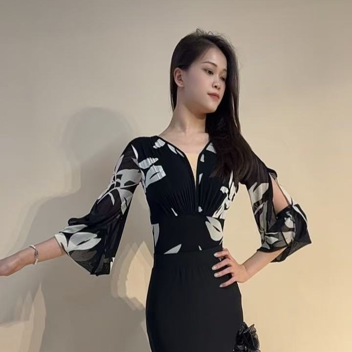 YRSS舞服♥新款丹枫白露法式气质款拉丁舞摩登舞上衣