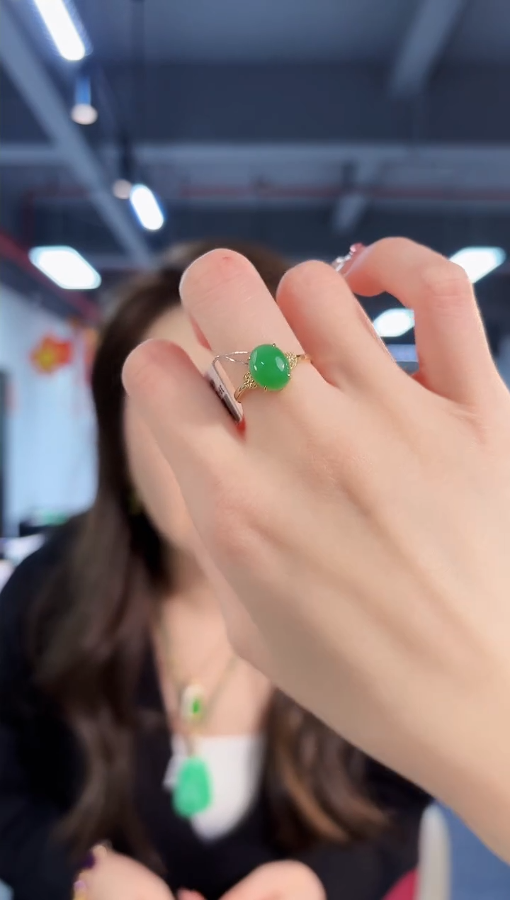 【闪购商品】翡翠戒指18K金镶嵌缅料A货/支持复检/一件