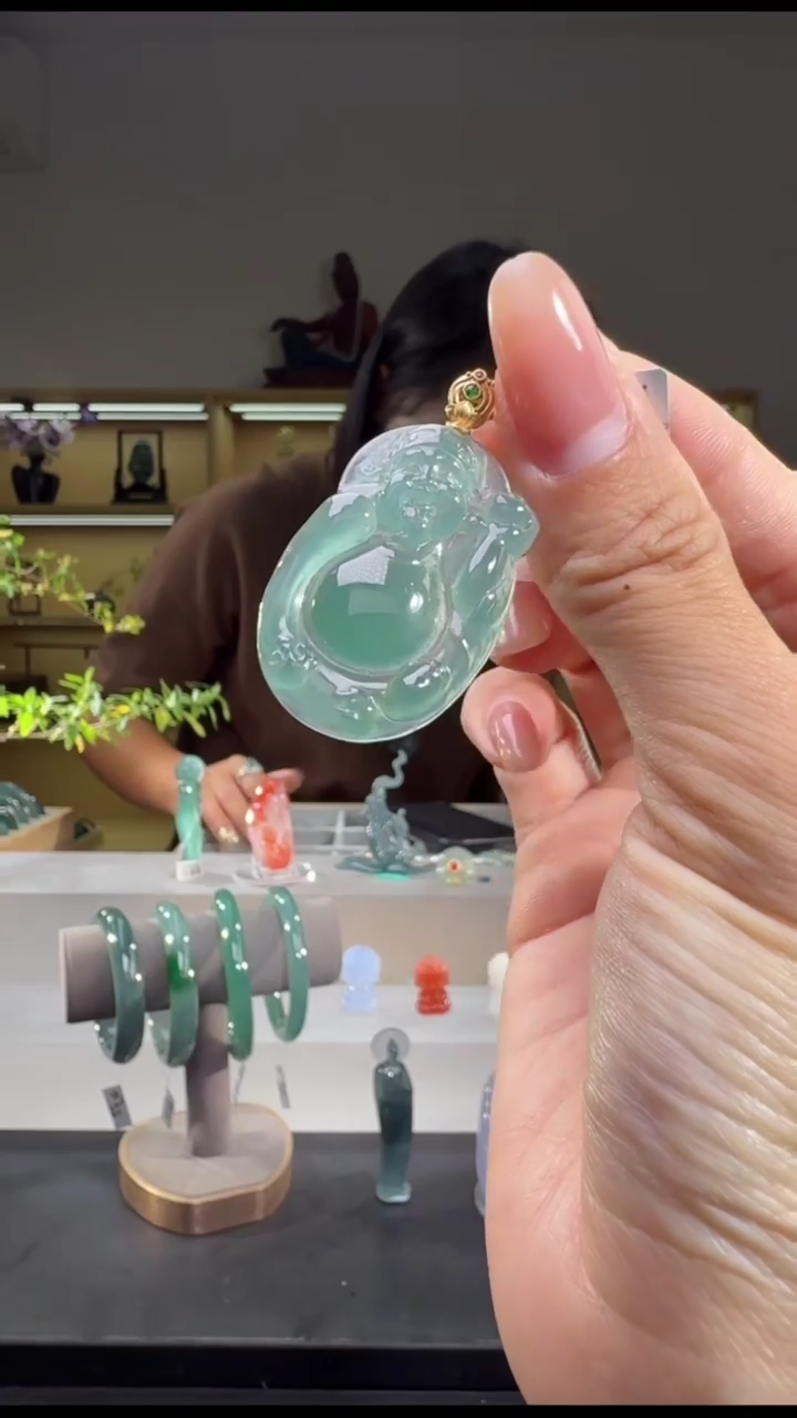 吊坠(不含链)18K金镶嵌翡翠财神（多样性发其一）