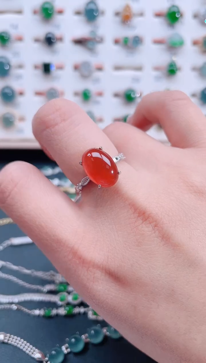 银S925镶嵌南红玛瑙戒指天然南红