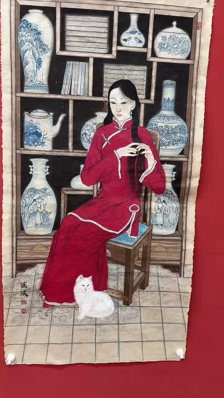 国画手绘原稿-张思俭-麻纸仕女-8平尺