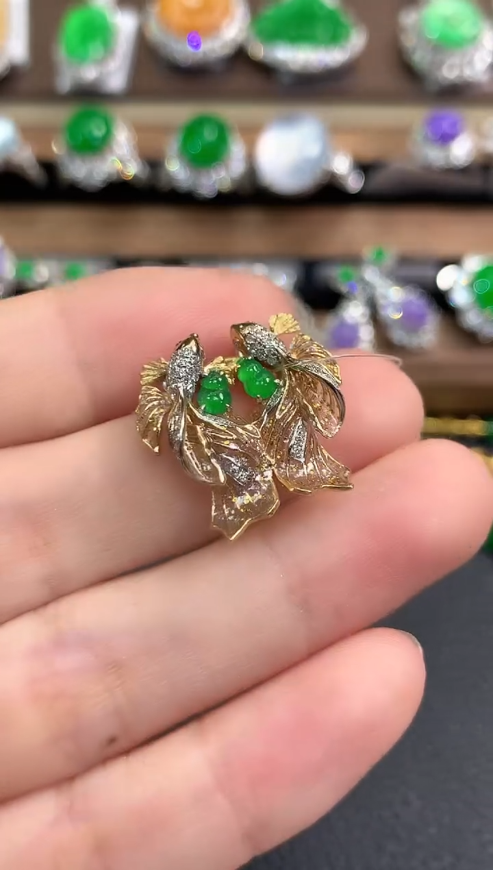 翡翠18K金镶嵌耳饰春日珠宝 D58