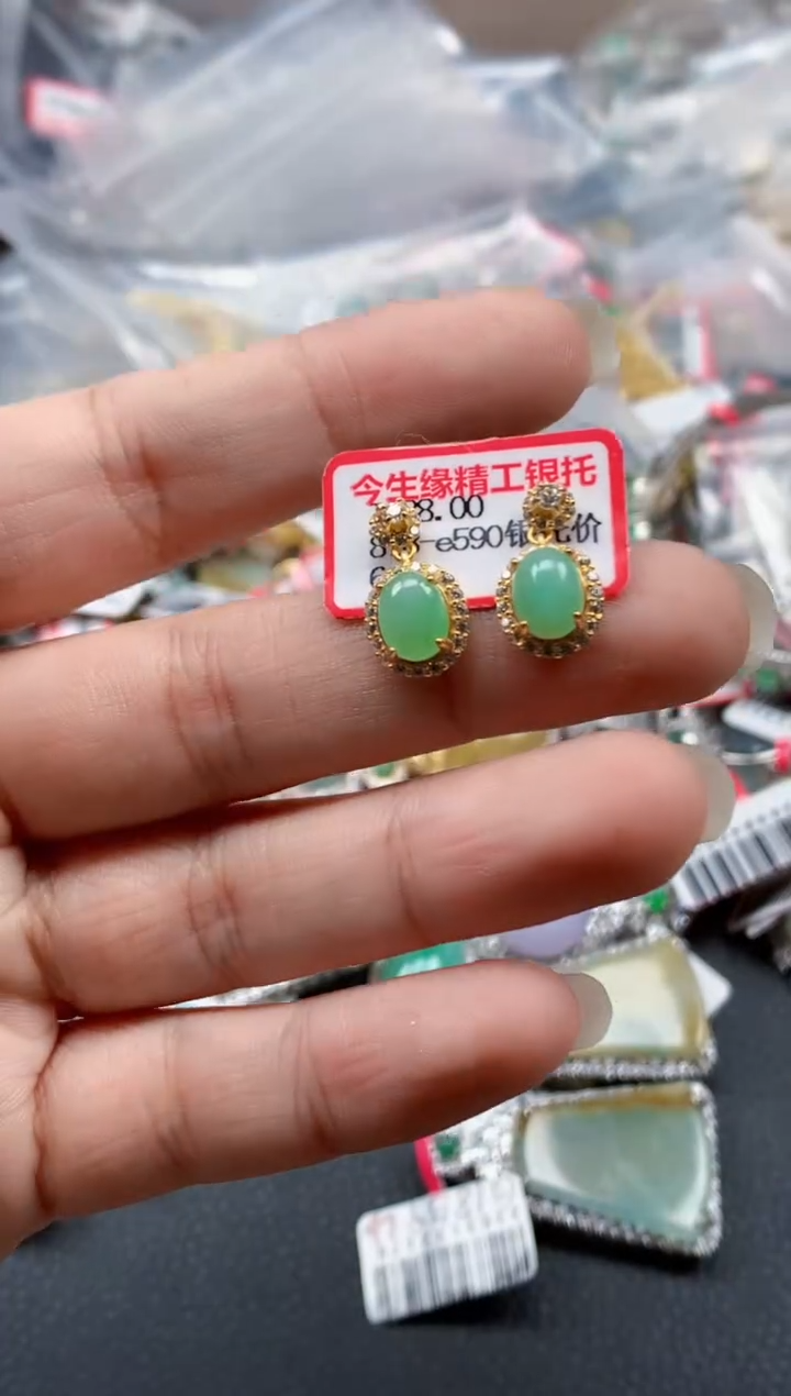 银S925镶嵌戒指翡翠天然A货缅甸翡翠