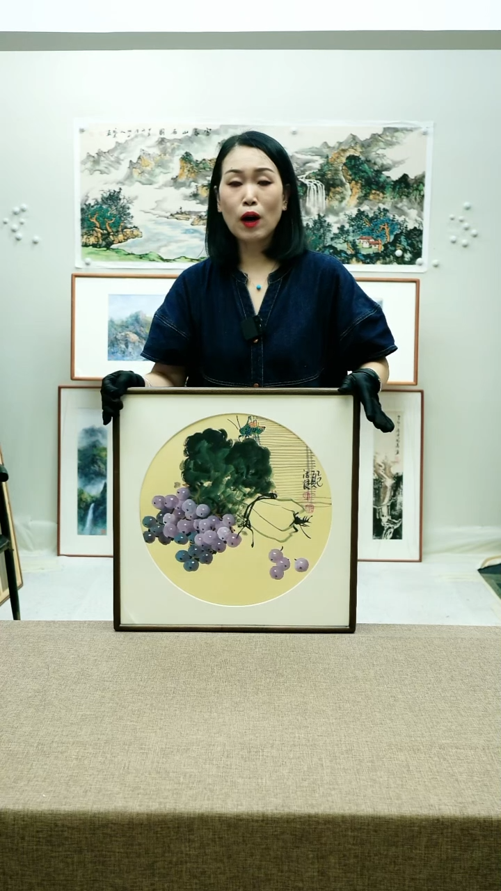 国画52*52李法良手绘花鸟带框