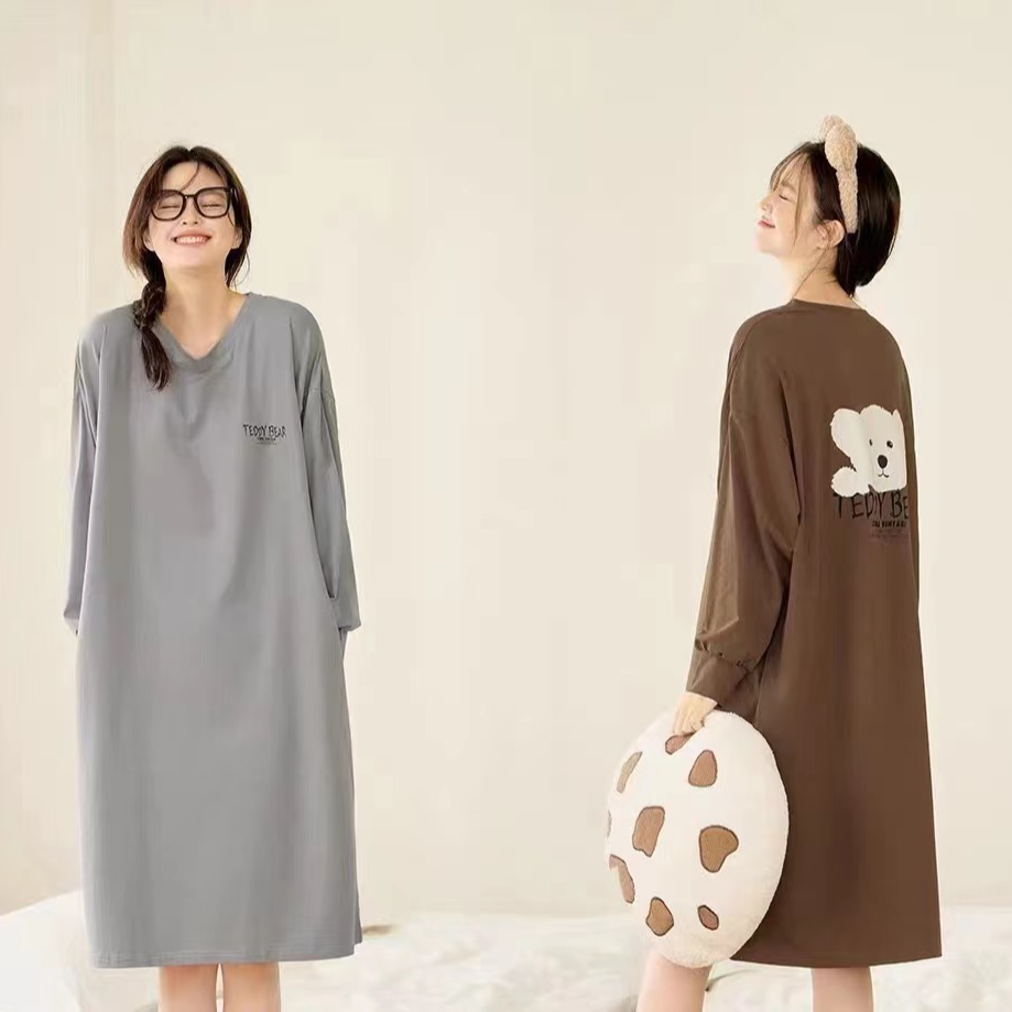 简约款长袖T恤睡裙