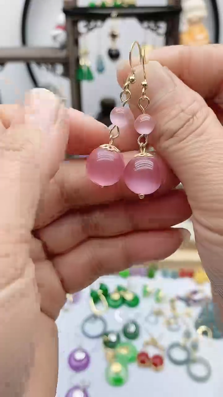未镶嵌变石猫眼耳饰98