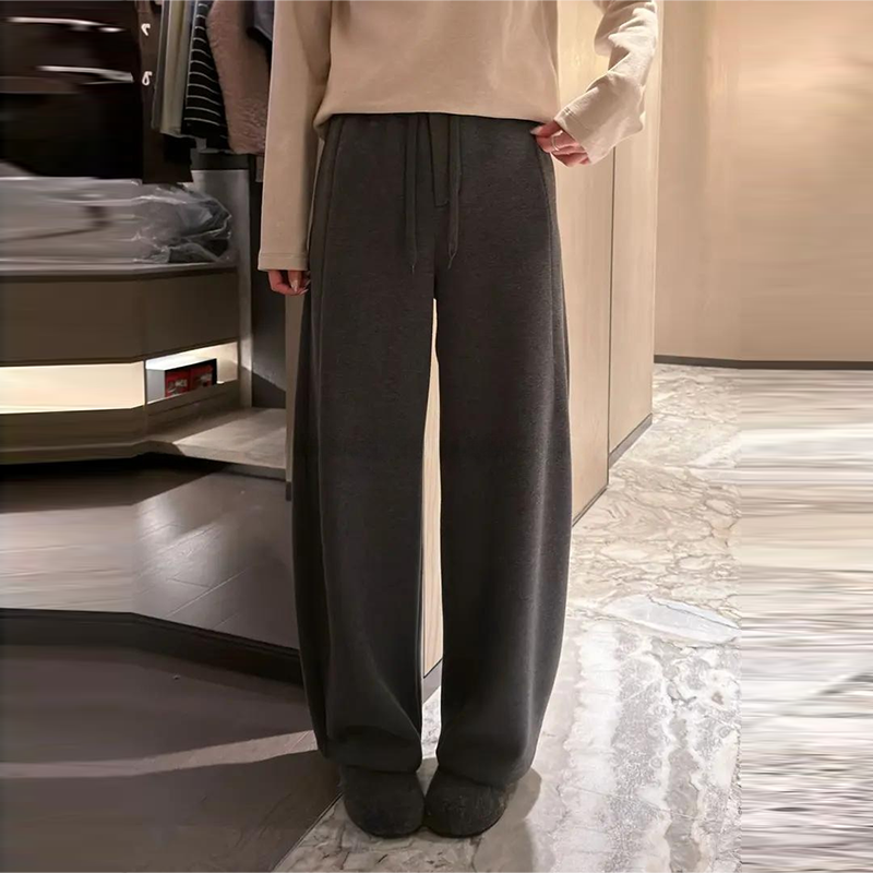 2025秋冬新款宽松垂感加绒直筒百搭显瘦休闲裤女潮