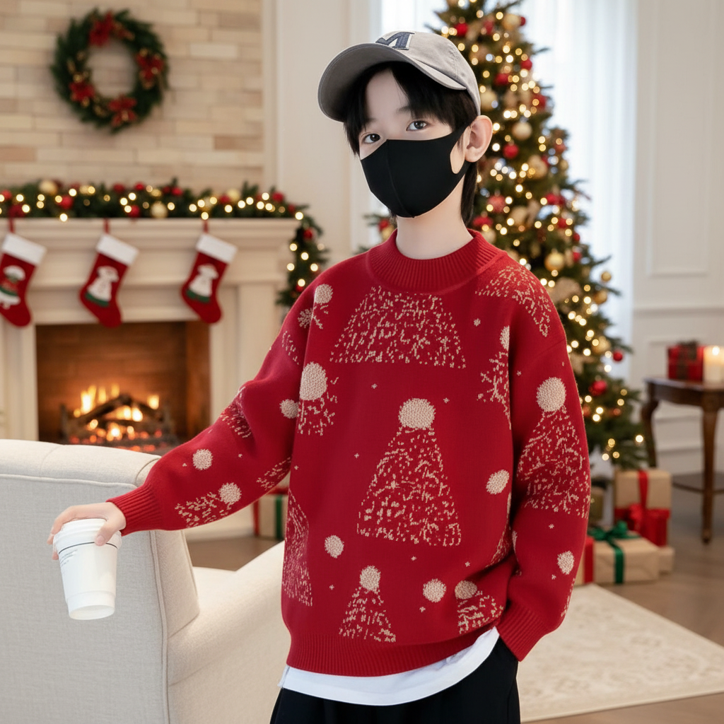 201387童装男童新年针织毛衣2026新男童韩版冬男童新年毛针织毛衣