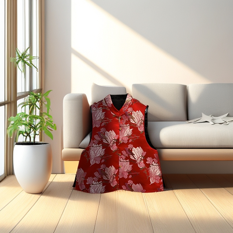 【君萍缘】 现鹊有喜 2025跨年红国风新中式宋锦提花双穿立领马甲