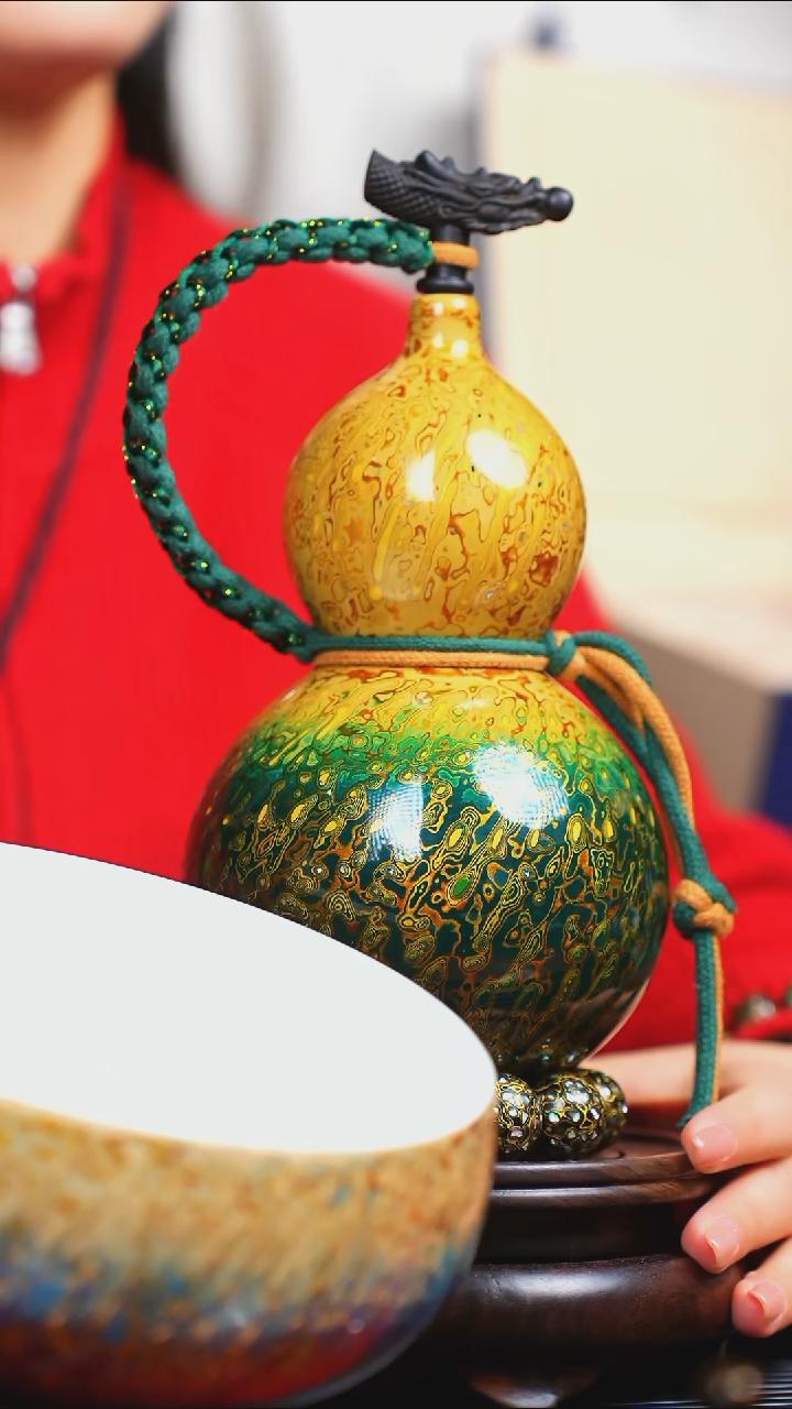 【闪购商品】JP139过年礼臻选大漆酒葫芦带蓝白茶洗