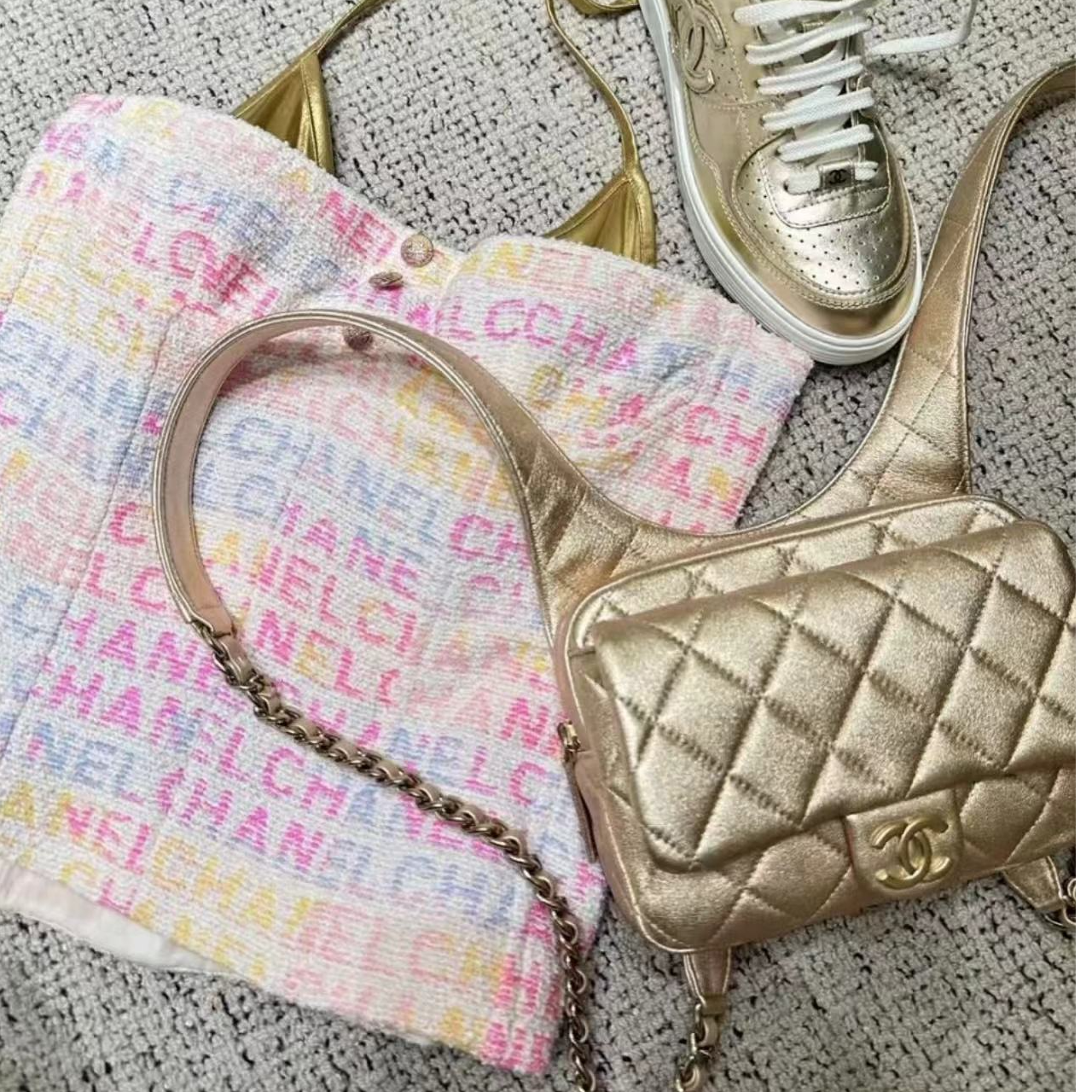 99新 Chanel/香奈儿 24C金色菱格纹双肩包 19cm 13875994