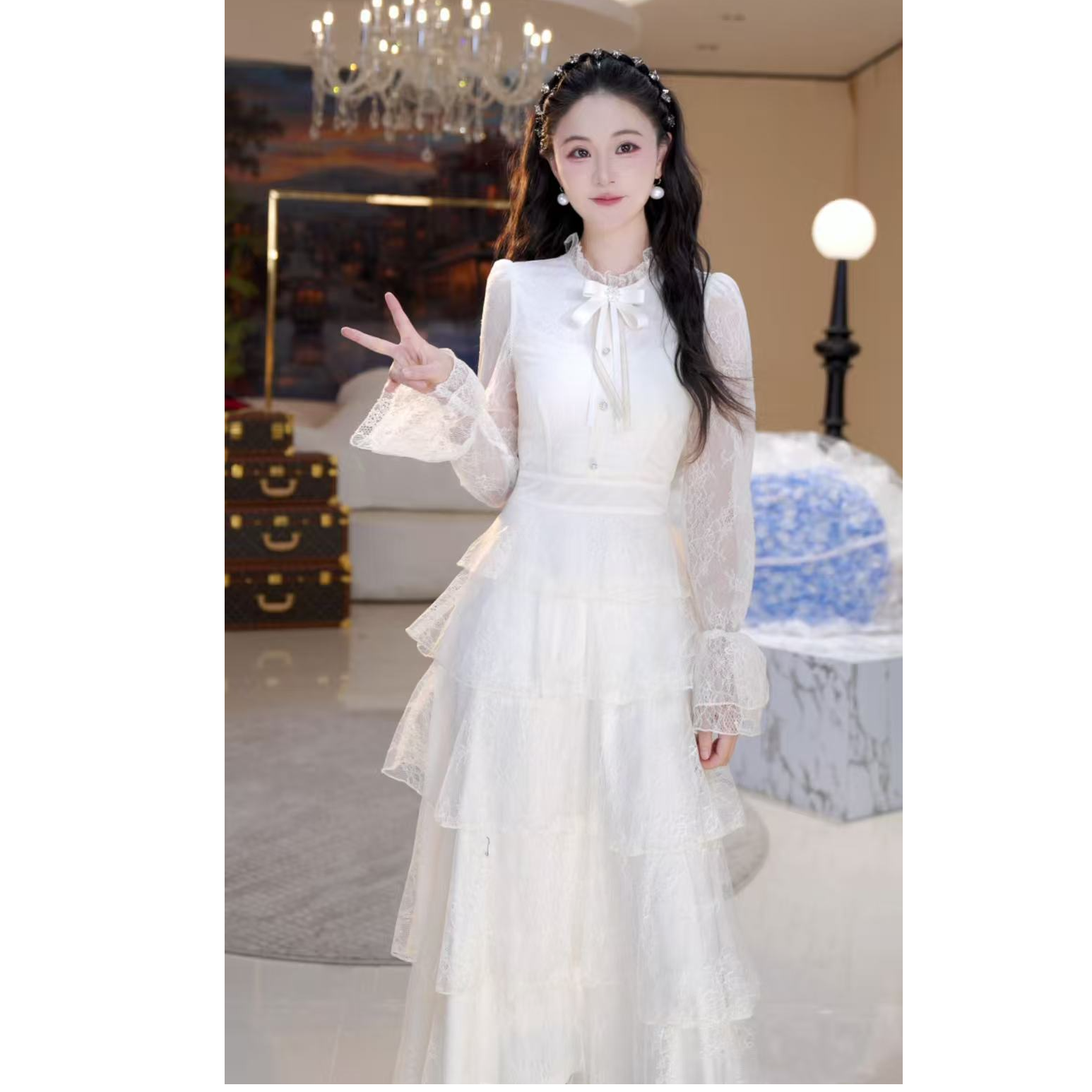 【相思曲】时尚百搭蕾丝领花边短款连衣裙815331+长款815332+815485