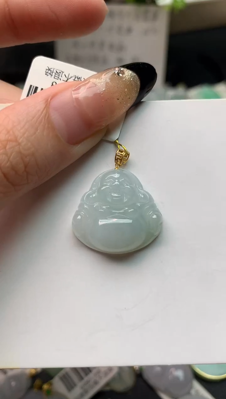 翡翠18K金镶嵌颈饰天然A货翡翠