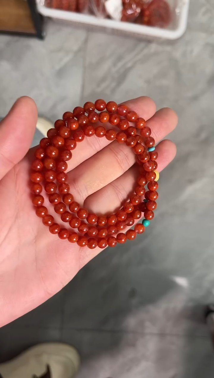 手串未镶嵌南红玛瑙火焰红三圈手串QF-C58（多样性发一）