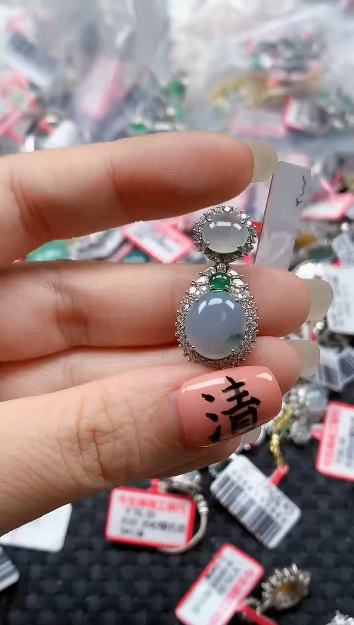 银S925镶嵌戒指翡翠天然A货缅甸翡翠
