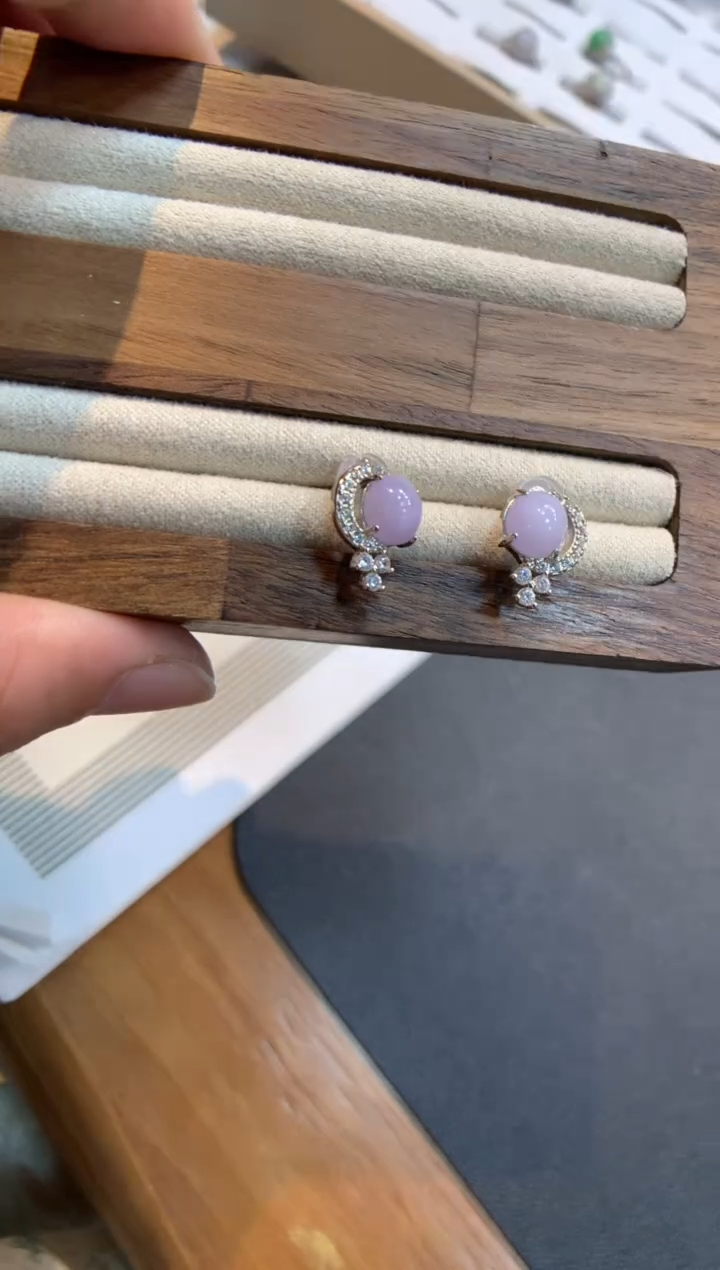 翡翠银S925镶嵌耳饰耳钉