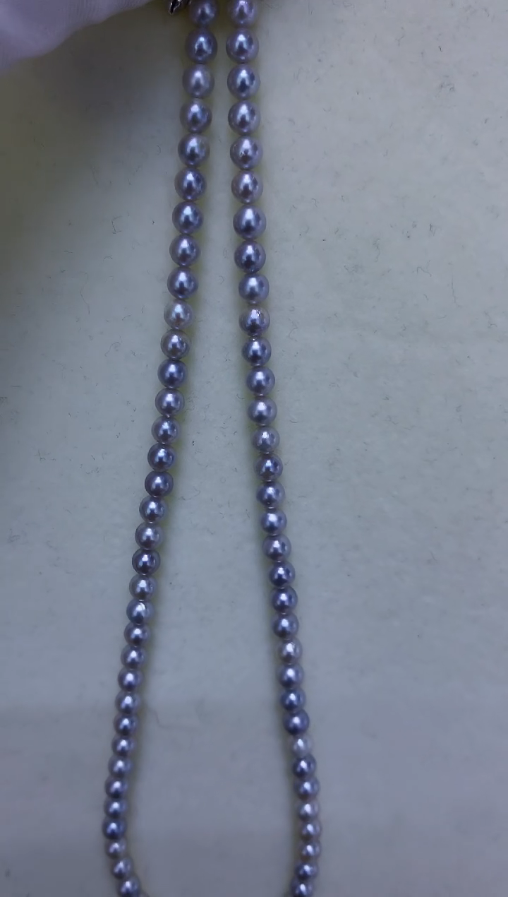 银S925镶嵌DA海水珍珠灰珠串链4-5MM X066
