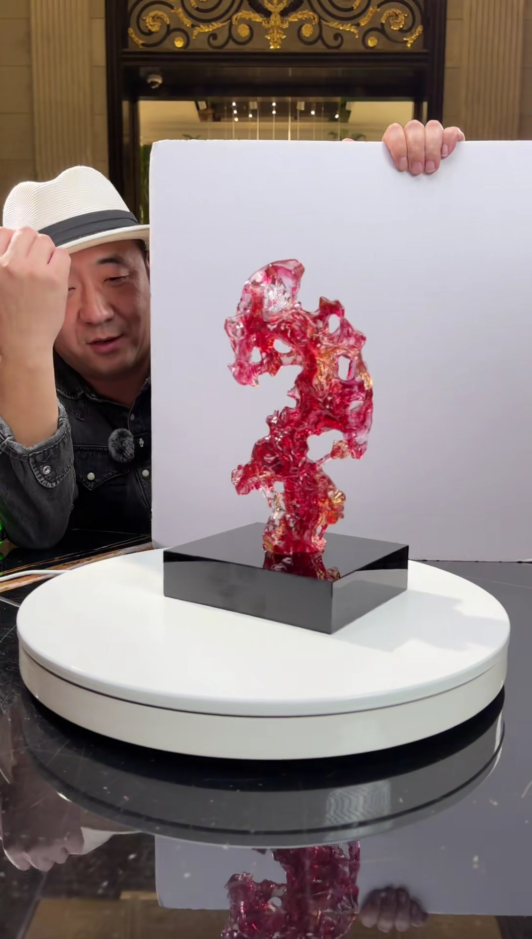 【闪购商品】茶宠小号金红太湖石摆件+14*16黑底座