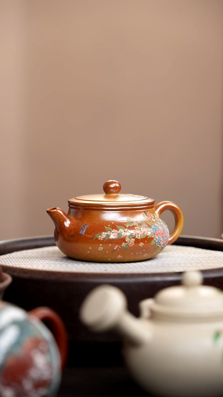 茶壶紫砂柴烧静乐泥绘绣球花