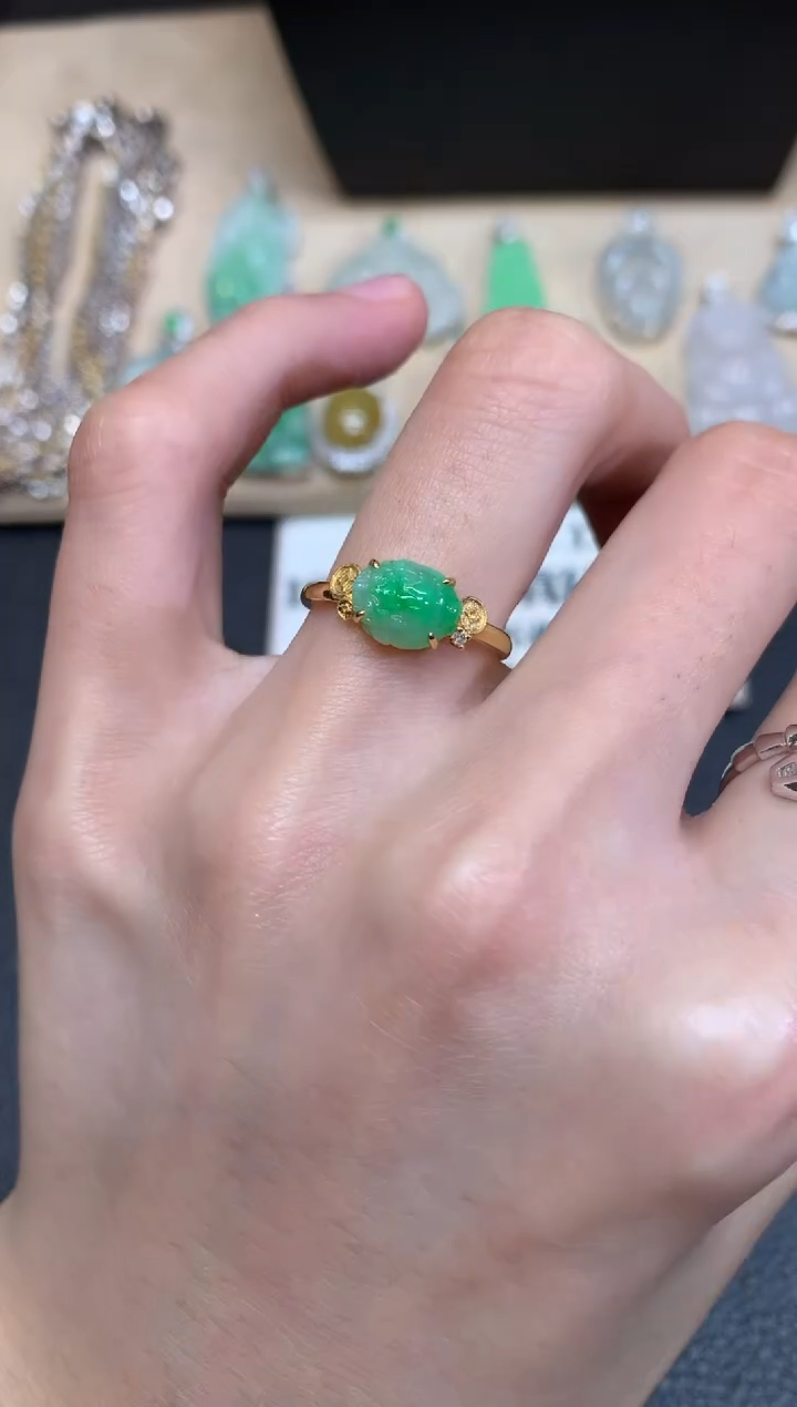 【闪购商品】翡翠戒指18K金镶嵌貔貅【无服务费】