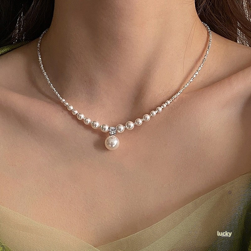 铜合金仿珍珠项链 出门仿珍珠项链法式优雅拼接颈链轻奢女百搭