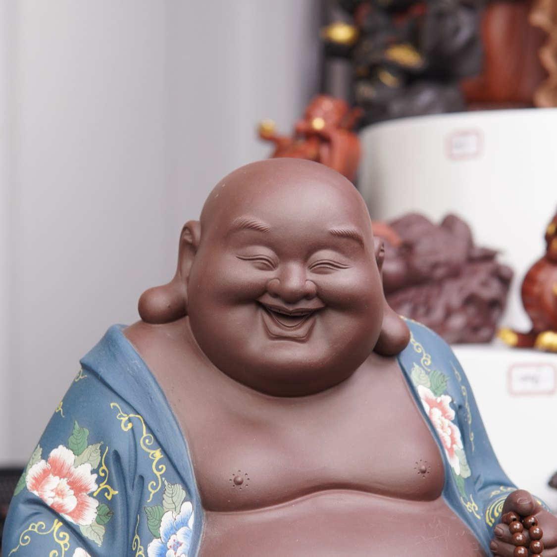 宜兴紫砂泥绘大弥勒雕塑摆件