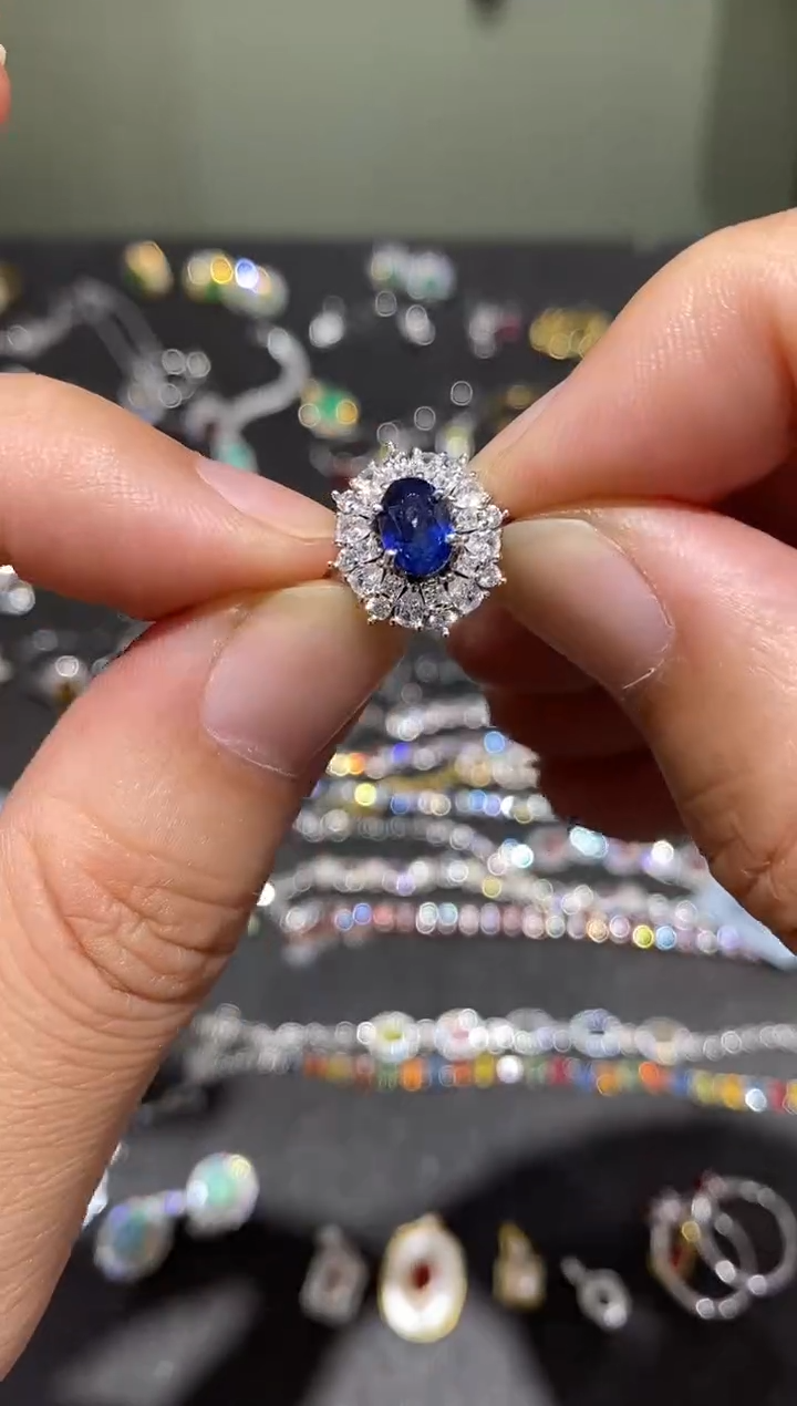 戒指蓝宝石银S925镶嵌戒指