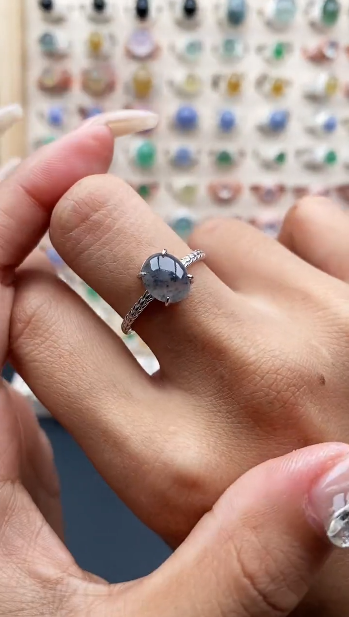 【闪购商品】翡翠戒指银S925镶嵌天然A货翡翠333  5+1