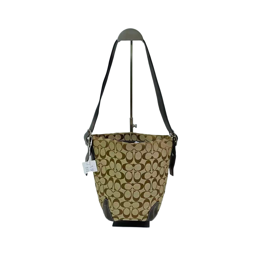 95新 COACH/蔻驰 经典老花帆布拼皮单肩斜挎水桶包  2510LQ353