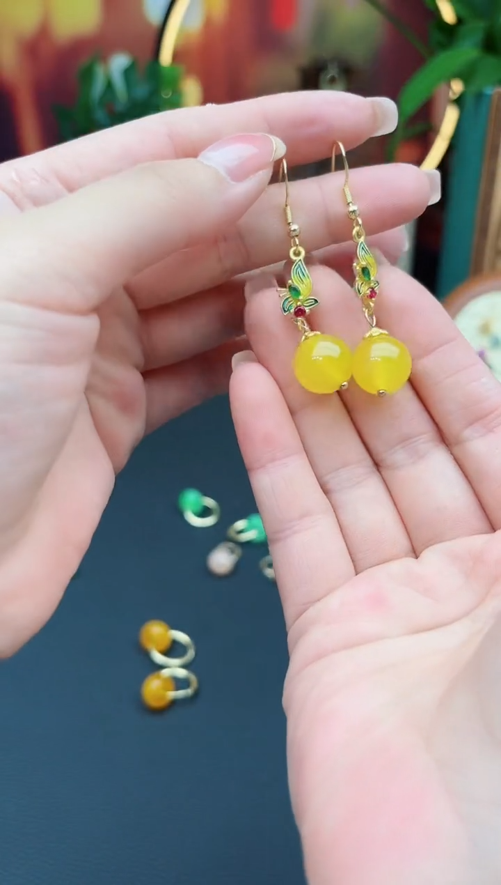 玛瑙/玉髓耳饰银S925镶嵌318