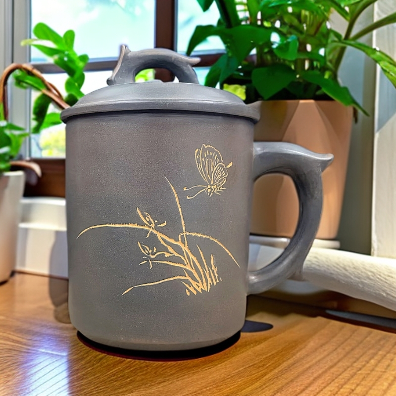 非遗手作广西钦州坭兴陶办公水杯带盖450毫团体定制零售批发陶瓷