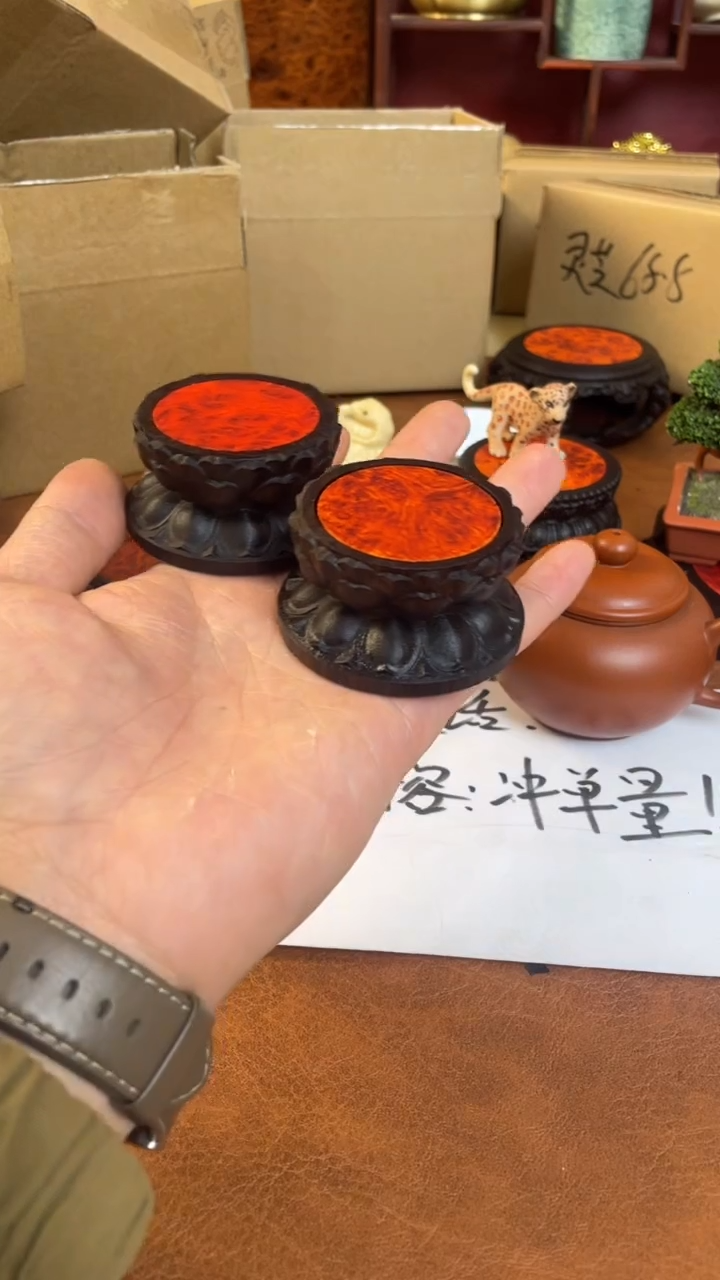 【闪购商品】东非黑黄檀（紫光檀）木艺一对双层莲花