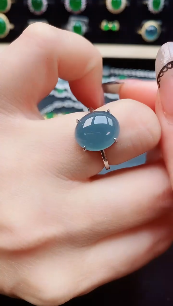 翡翠戒指银S925镶嵌0850