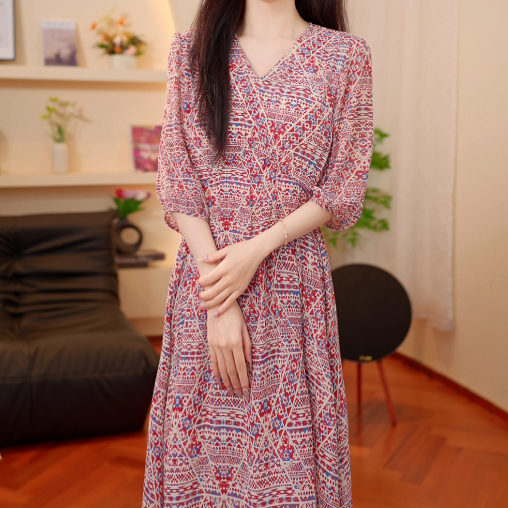 【JZ】洋气修身浪漫好看花色夏季气质法式女装连衣裙