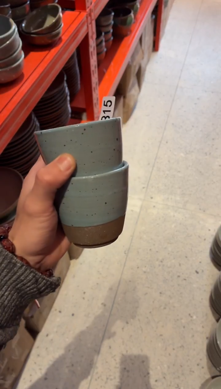 瓷片果*妈815蓝麻点水杯2个