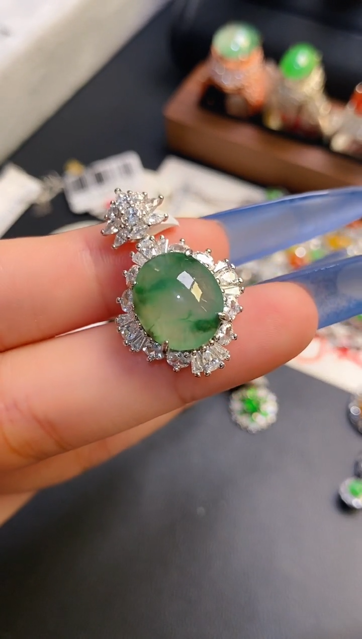 银S925镶嵌戒指翡翠天然