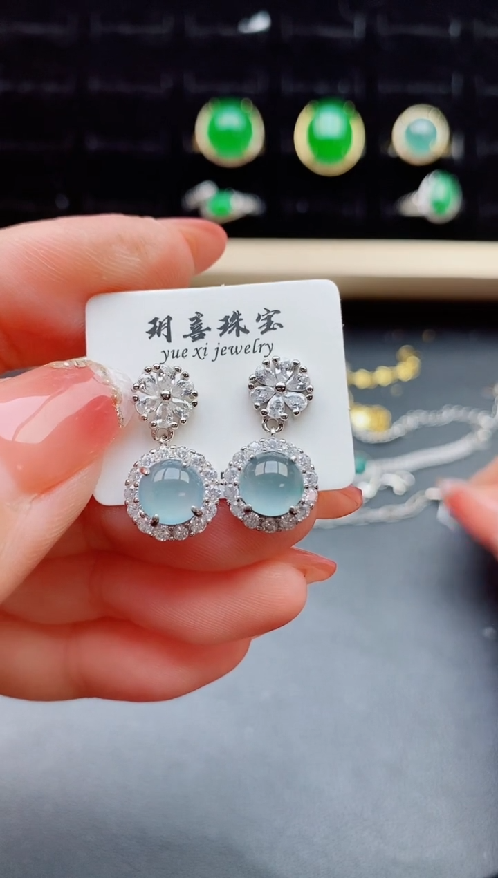 【闪购商品】翡翠耳饰银S925镶嵌508505