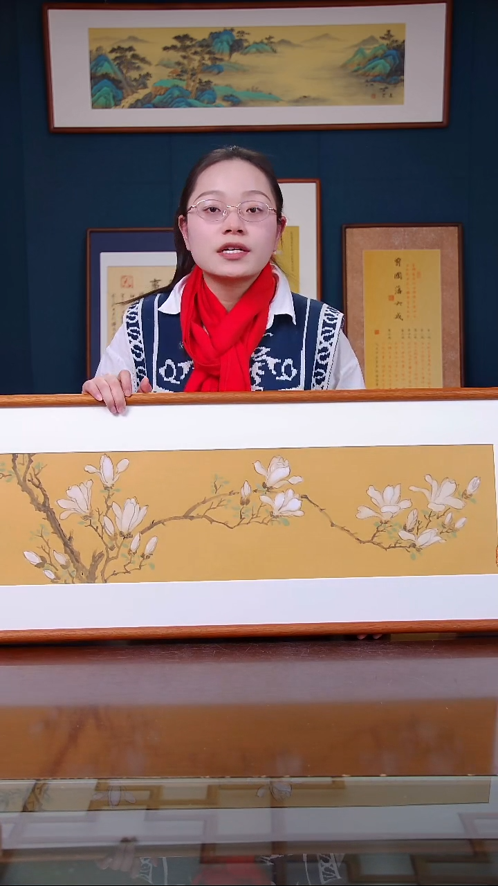 【闪购商品】书法玉兰花-123*40-实木框