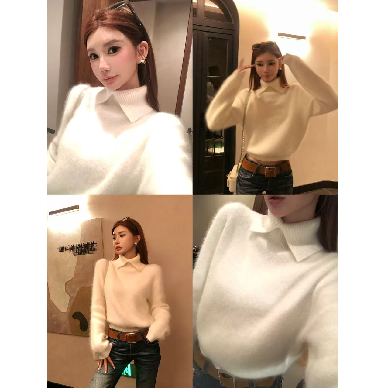 婉君T【氛围女神】羊毛+兔毛 雪雕纱线重磅拉长毛毛衣LWJ25D4M3660